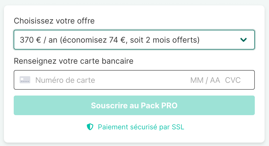 Pack PRO en paiement annuel