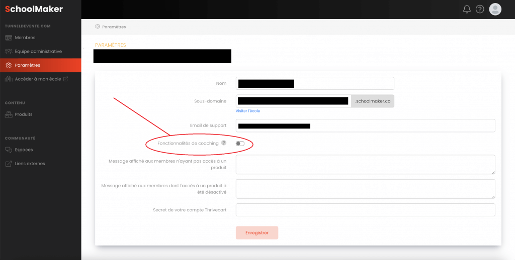 Activation de l'option coaching sur son espace SchoolMaker 