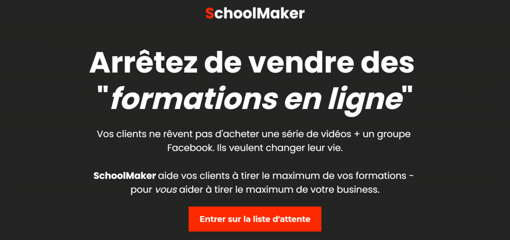 affiche de Schoolmaker avec comme titre " arrêtez de vendre des formations en ligne "