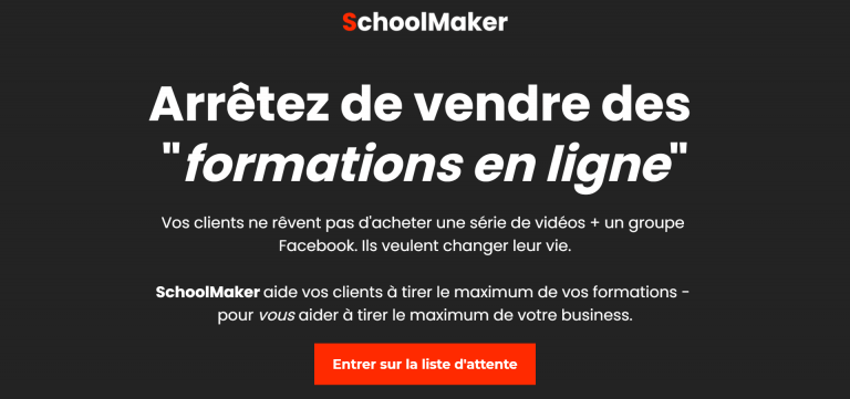 affiche de Schoolmaker avec comme titre " arrêtez de vendre des formations en ligne "