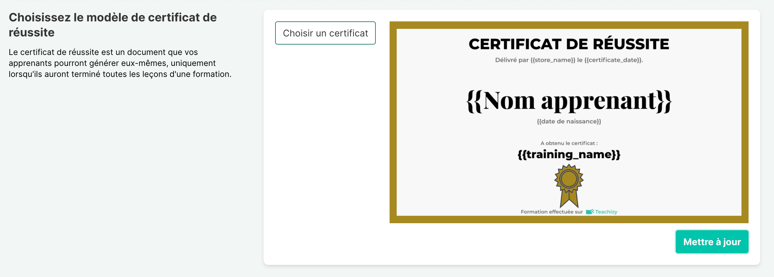 Certificat de réussite