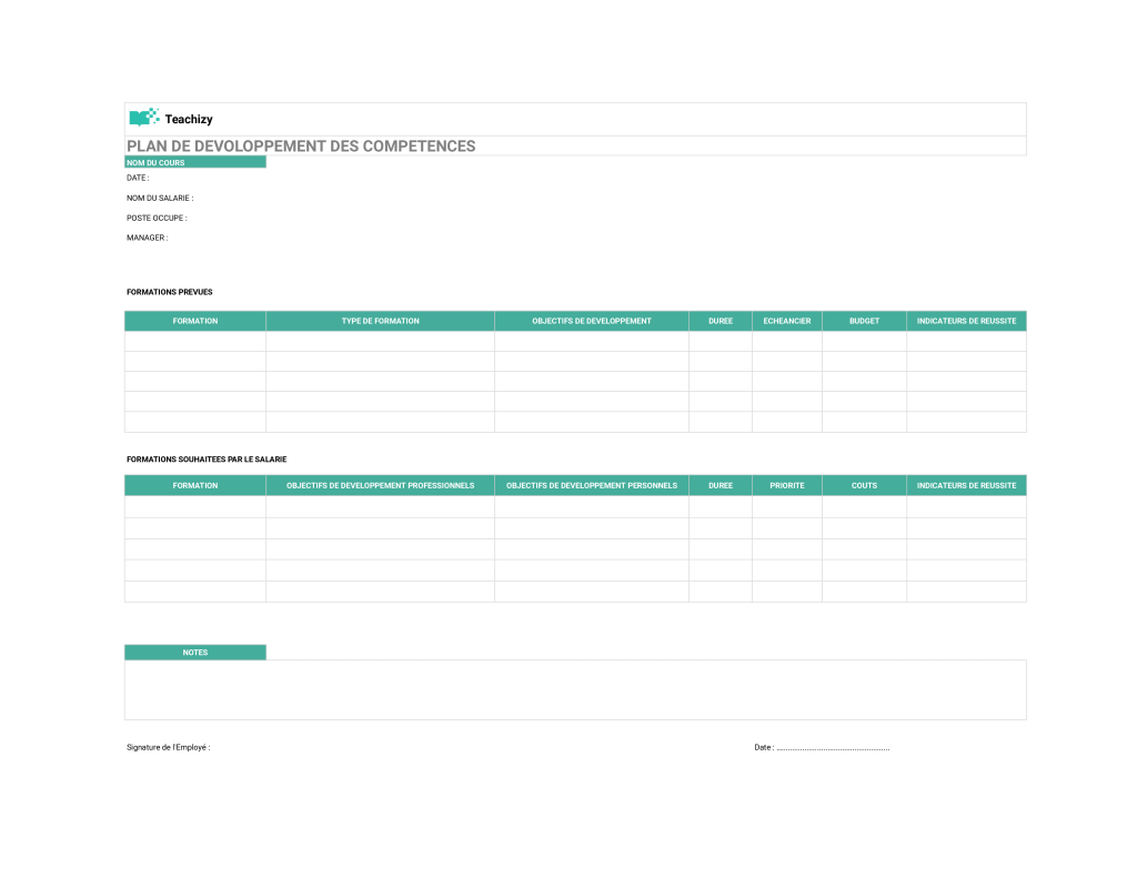 modèle plan de développement des compétences