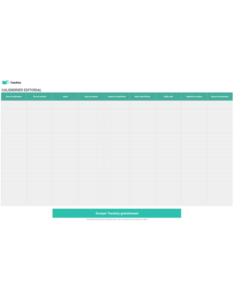 Modèle calendrier éditorial