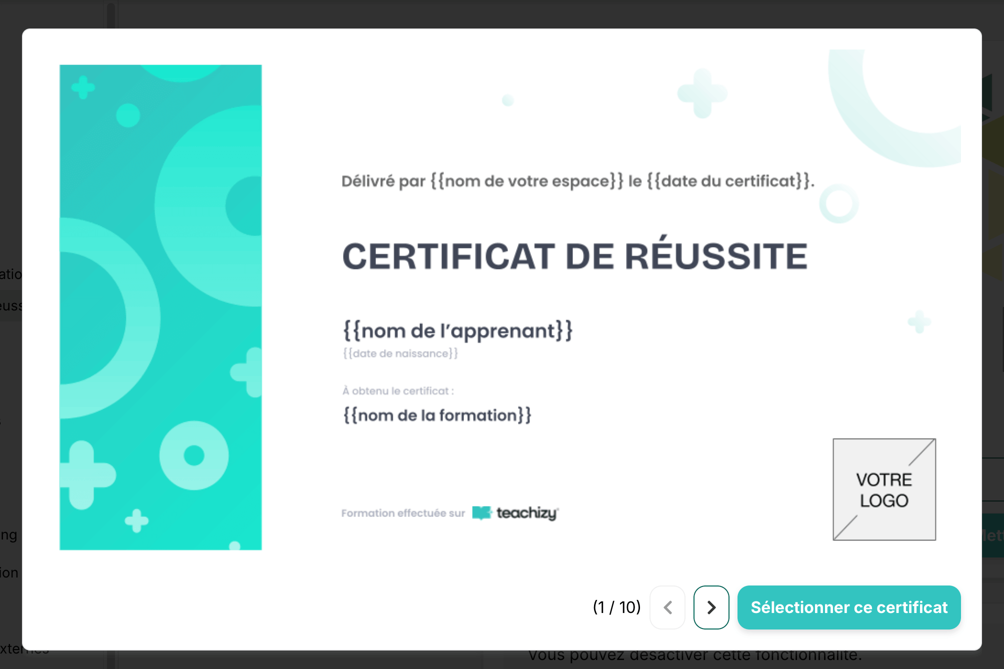 Certificat de réussite Teachizy
